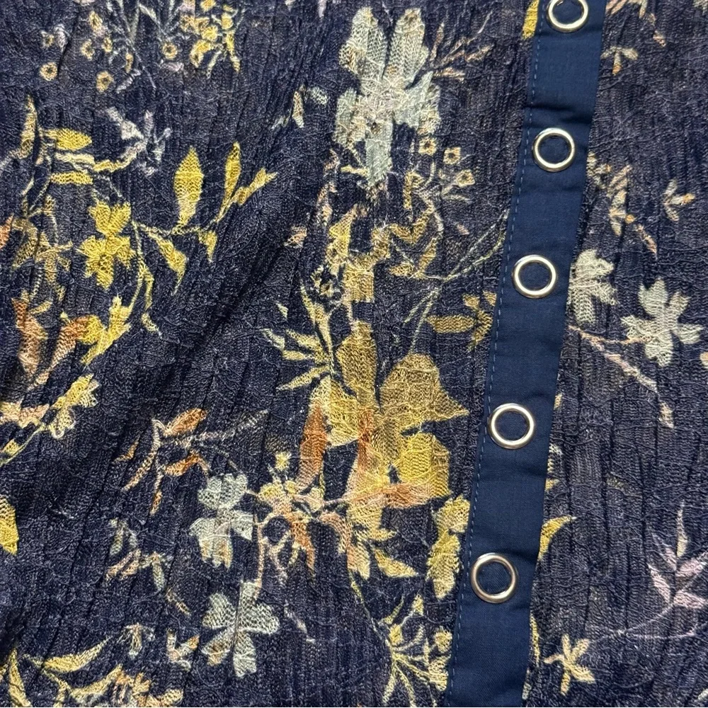 5 for $25!! Free People We the Free Angelina Top Indigo Floral Long Sleeve